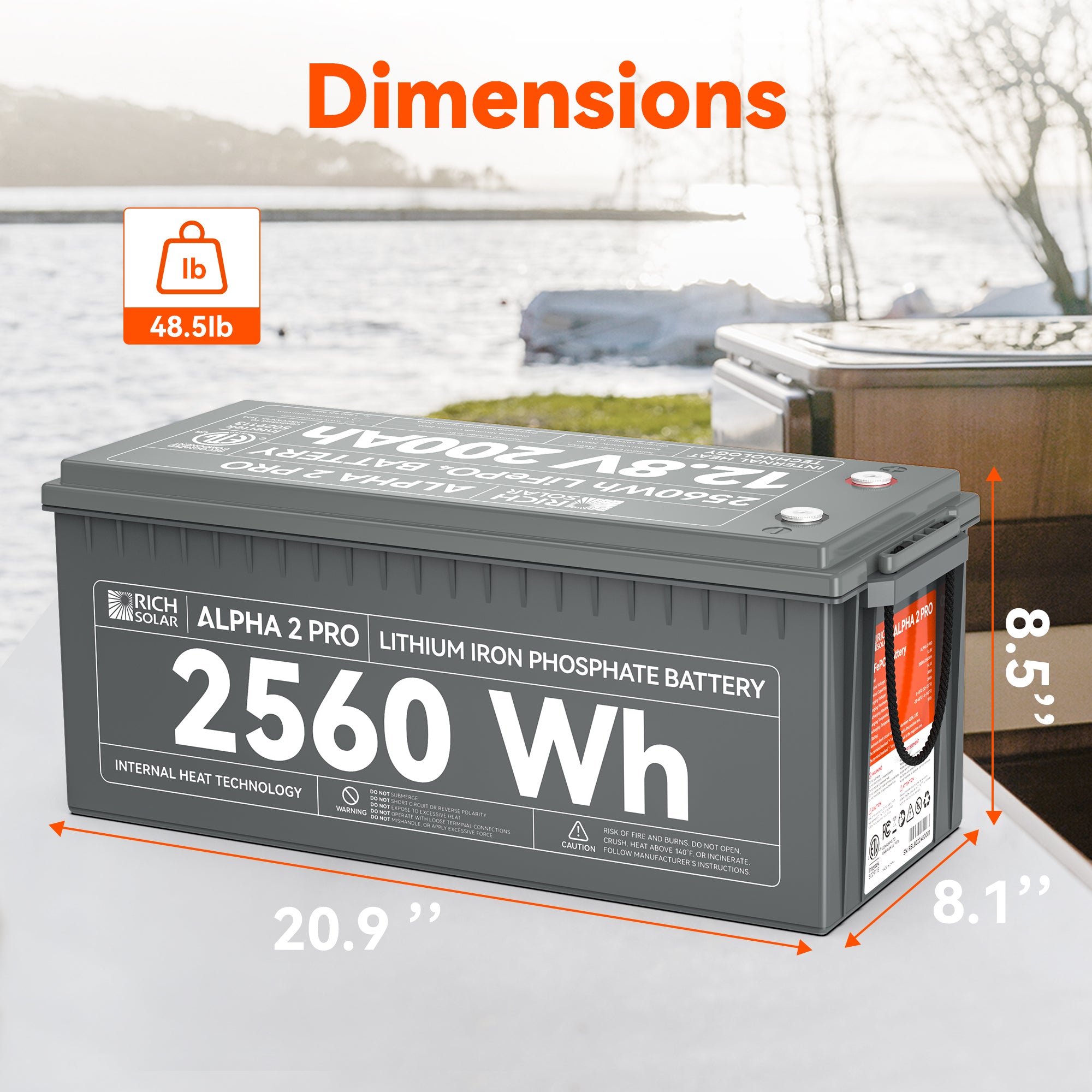 RICH SOLAR ALPHA 2 PRO 12V 200Ah LiFePO4 Battery – UL1973 Certified | 7,000+ Cycles | 10-Year Warranty | RVs, Cabins, Tiny Homes