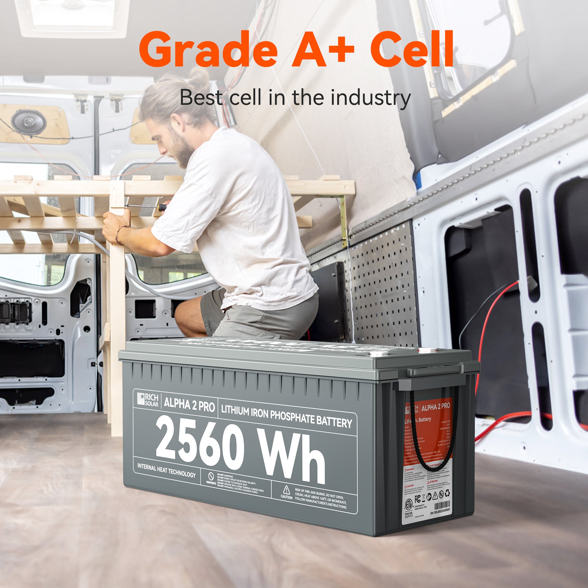 RICH SOLAR ALPHA 2 PRO 12V 200Ah LiFePO4 Battery – UL1973 Certified | 7,000+ Cycles | 10-Year Warranty | RVs, Cabins, Tiny Homes