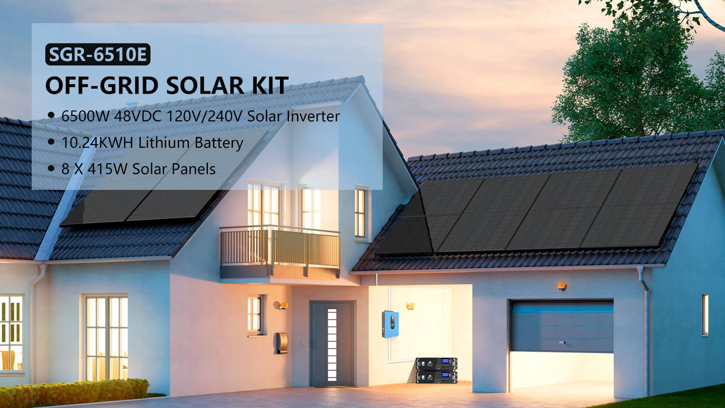 SunGoldPower 6500W Off-Grid Solar Kit – 48V 120/240V Inverter + 10.24kWh LiFePO4 Battery + 8×415W Panels