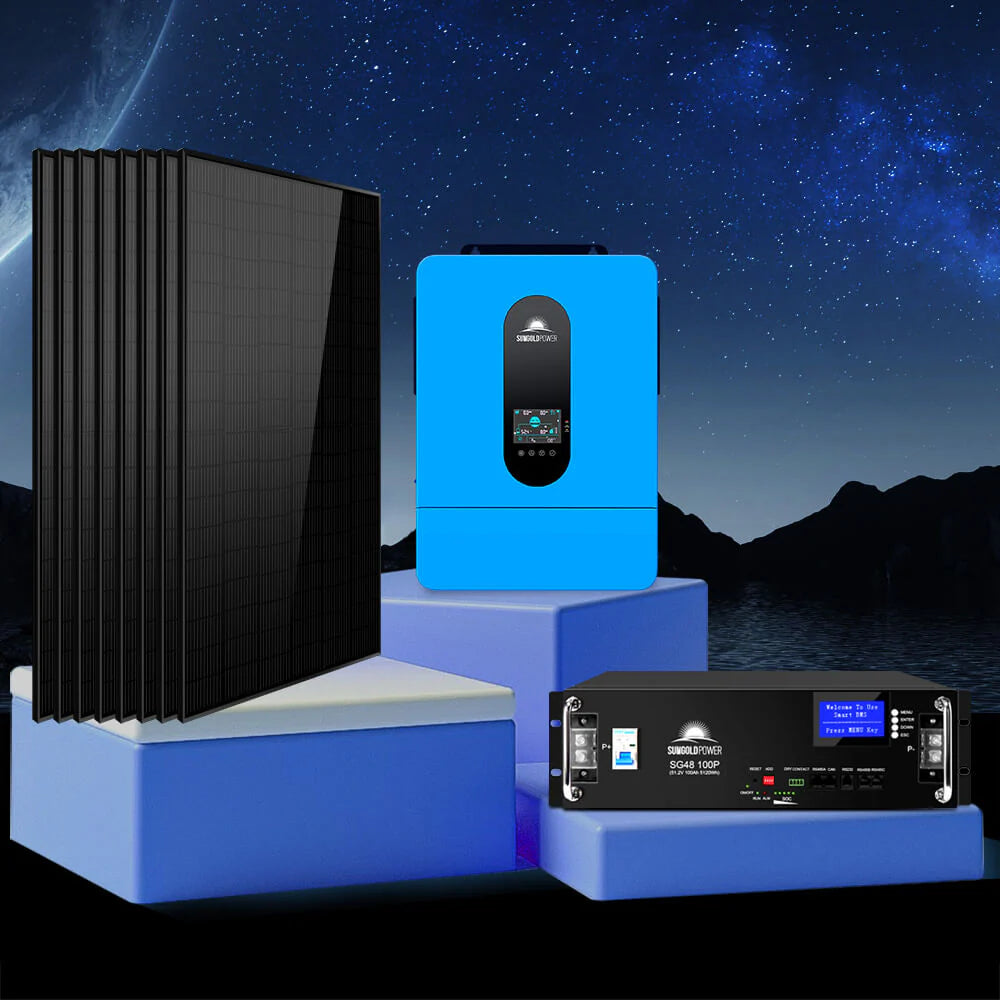 SunGoldPower 6500W Off-Grid Solar Kit – 48V 120/240V Inverter + 10.24kWh LiFePO4 Battery + 8×415W Panels