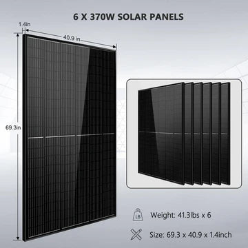 SunGoldPower 6500W Off-Grid Solar Kit – 48V 120/240V Inverter + 10.24kWh PowerWall Battery + 6×370W Panels