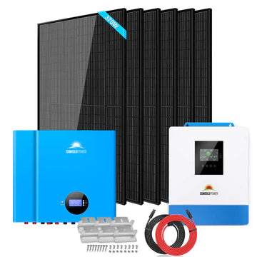 SunGoldPower 5000W Off-Grid Solar Kit – 48V 120V Inverter + 10.24kWh PowerWall Battery + 6×370W Panels