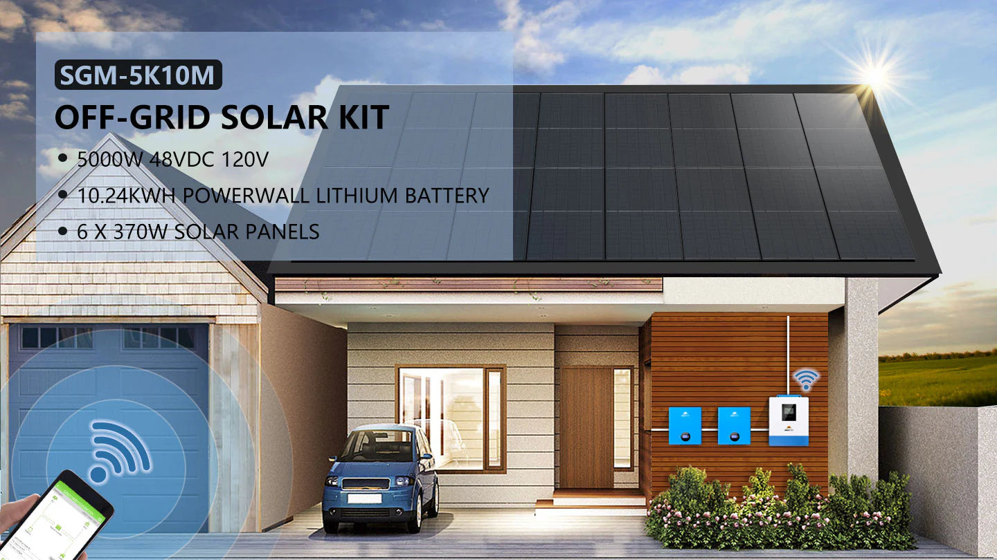 SunGoldPower 5000W Off-Grid Solar Kit – 48V 120V Inverter + 10.24kWh PowerWall Battery + 6×370W Panels