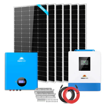 SunGoldPower 5000W Wall-Mounted Off-Grid Solar Kit – 48V 120V Inverter + 5.12kWh PowerWall Battery + 6×200W Panels