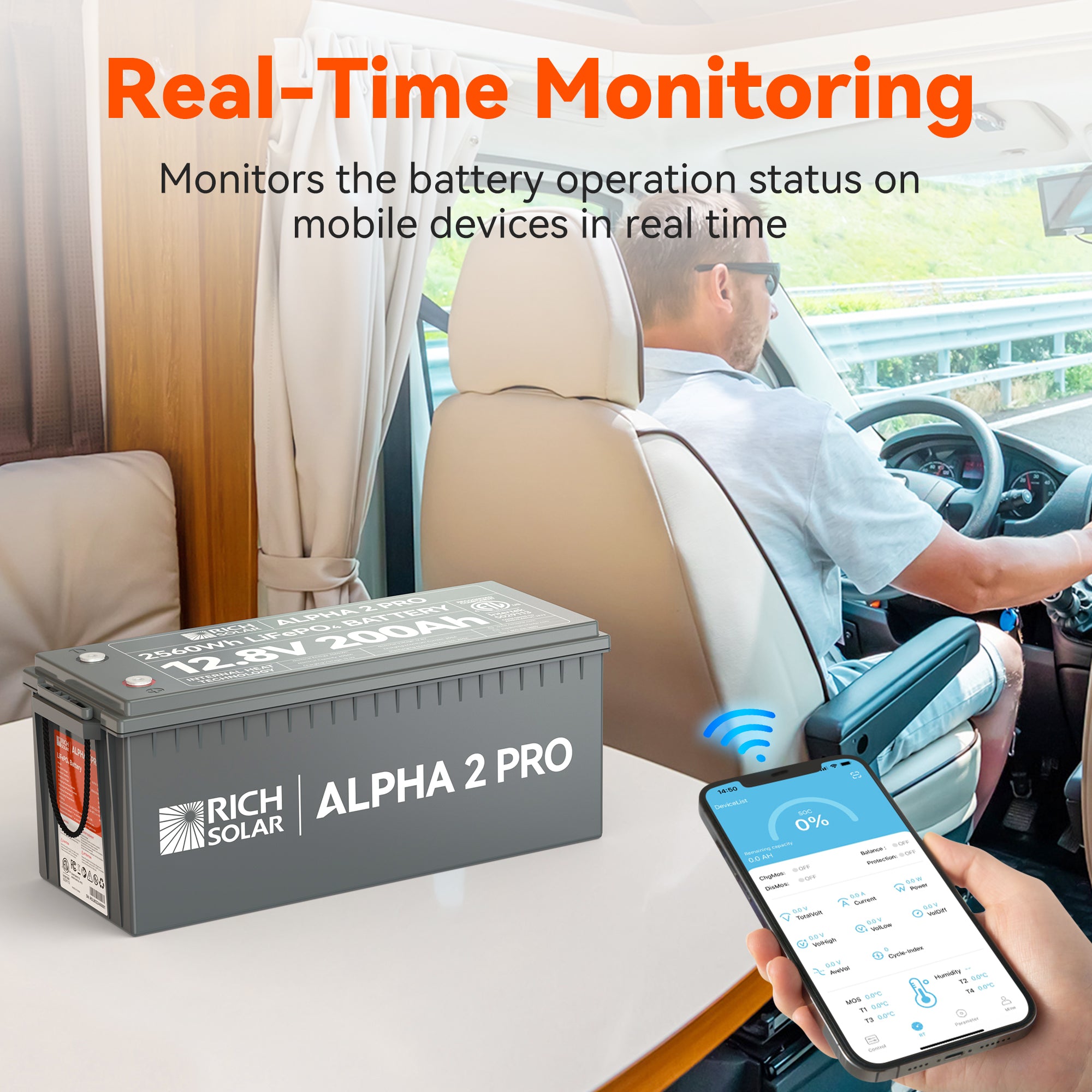 RICH SOLAR ALPHA 2 PRO 12V 200Ah LiFePO4 Battery – UL1973 Certified | 7,000+ Cycles | 10-Year Warranty | RVs, Cabins, Tiny Homes