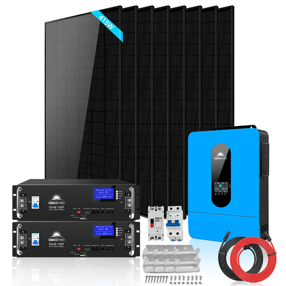 SunGoldPower 6500W Off-Grid Solar Kit – 48V 120/240V Inverter + 10.24kWh LiFePO4 Battery + 8×415W Panels