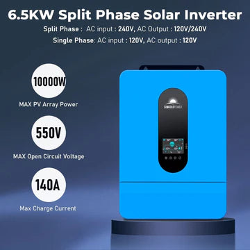 SunGoldPower 6500W Off-Grid Solar Kit – 48V 120/240V Inverter + 10.24kWh PowerWall Battery + 6×370W Panels