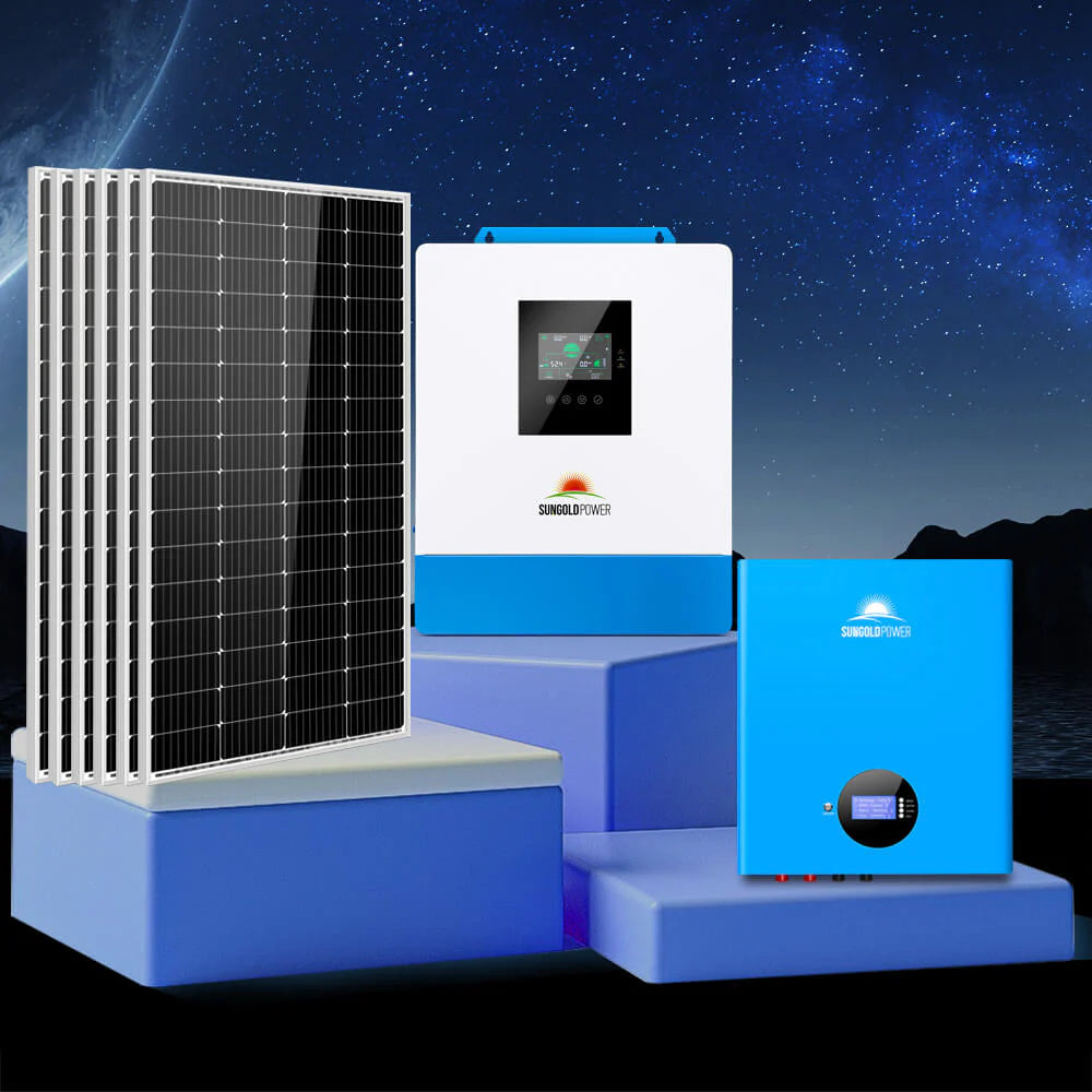 SunGoldPower 5000W Wall-Mounted Off-Grid Solar Kit – 48V 120V Inverter + 5.12kWh PowerWall Battery + 6×200W Panels